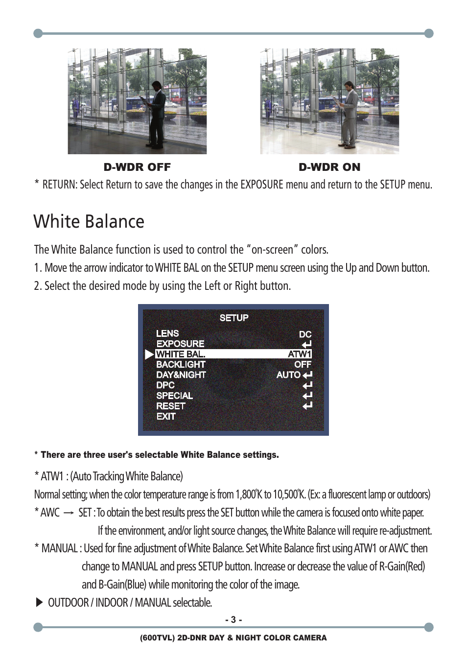 White balance | ARM Electronics C600BCDNVFIR User Manual | Page 5 / 12