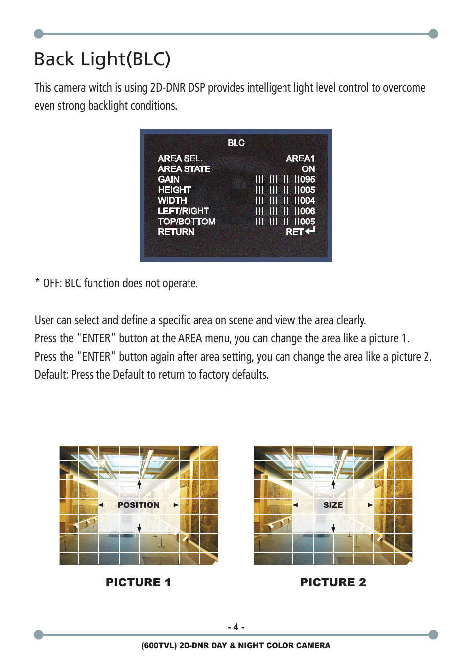 Back light(blc) | ARM Electronics C600BCDNVFIR User Manual | Page 6 / 12