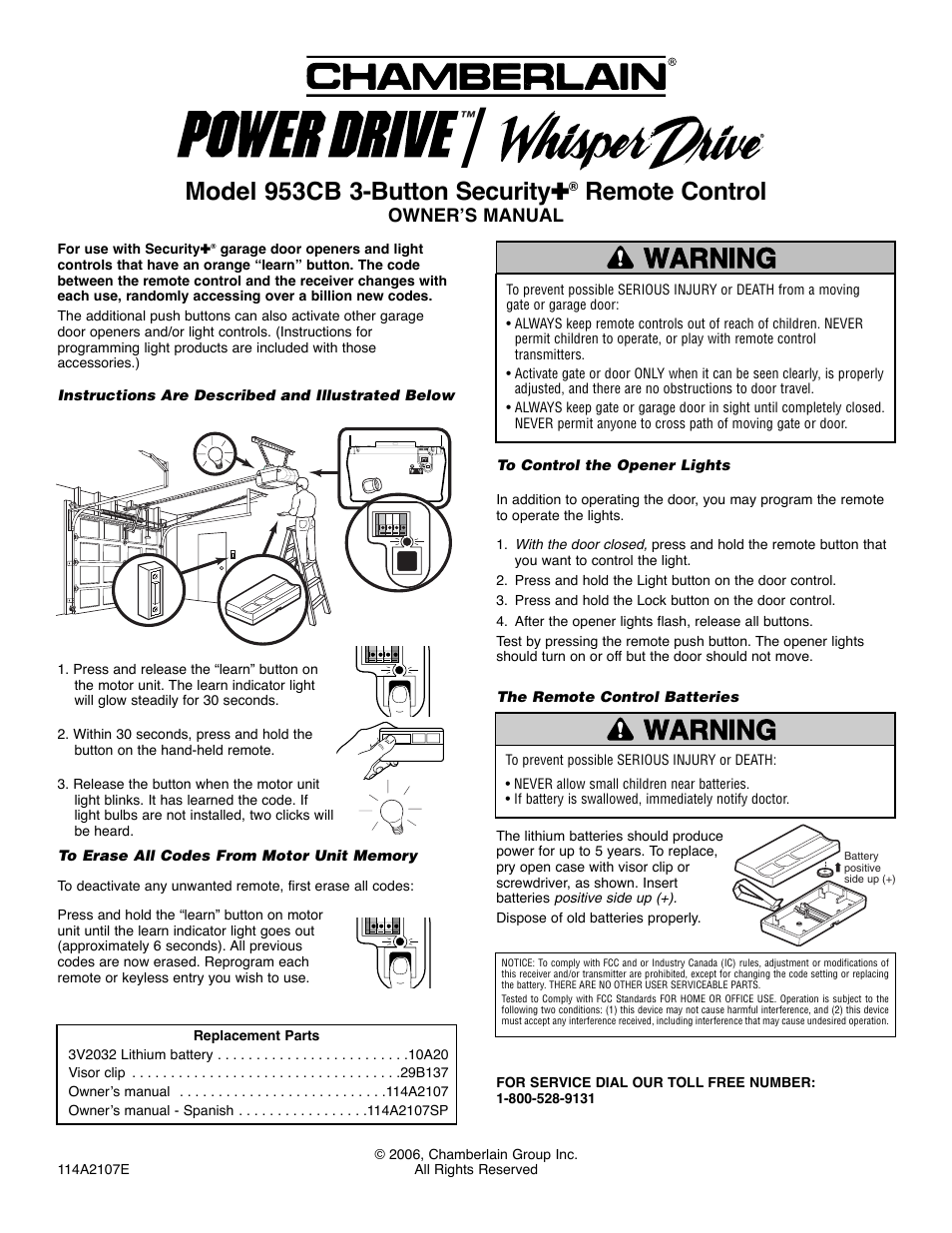 Chamberlain POWER DRIVE 953CB User Manual | 1 page