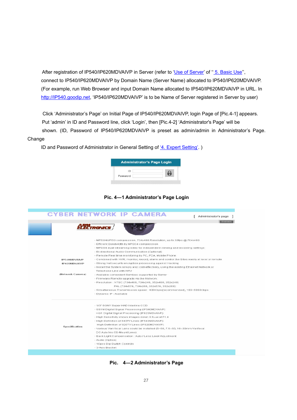 Expert setting | ARM Electronics IP540_620MDVANVP User Manual | Page 27 / 67