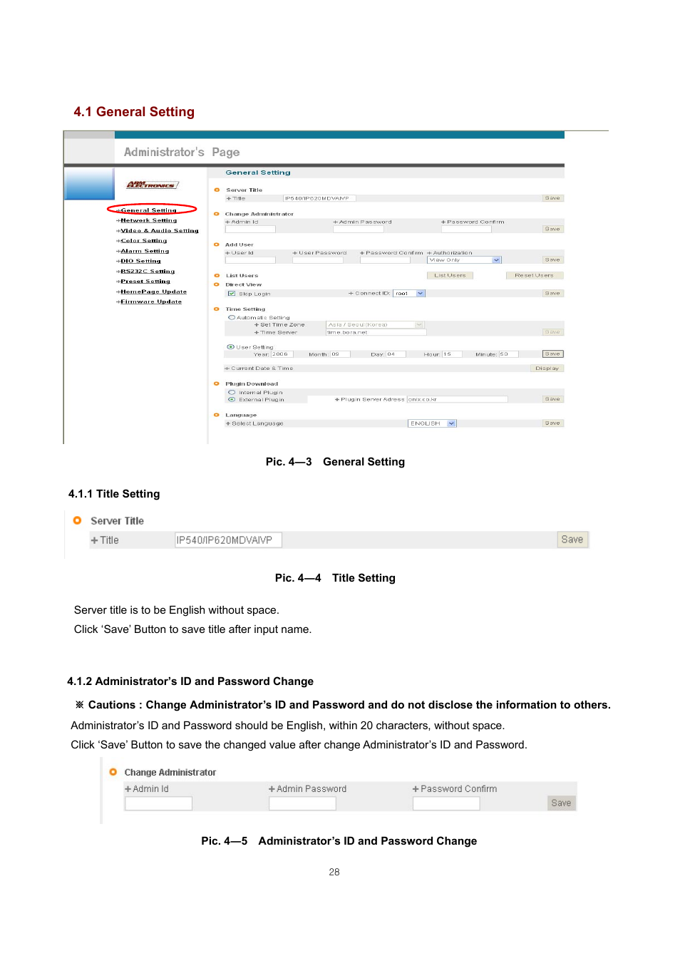 1 general setting | ARM Electronics IP540_620MDVANVP User Manual | Page 28 / 67