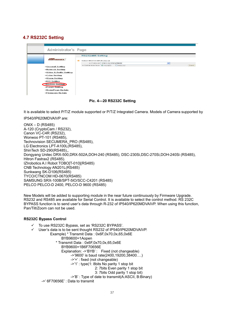 7 rs232c setting | ARM Electronics IP540_620MDVANVP User Manual | Page 37 / 67