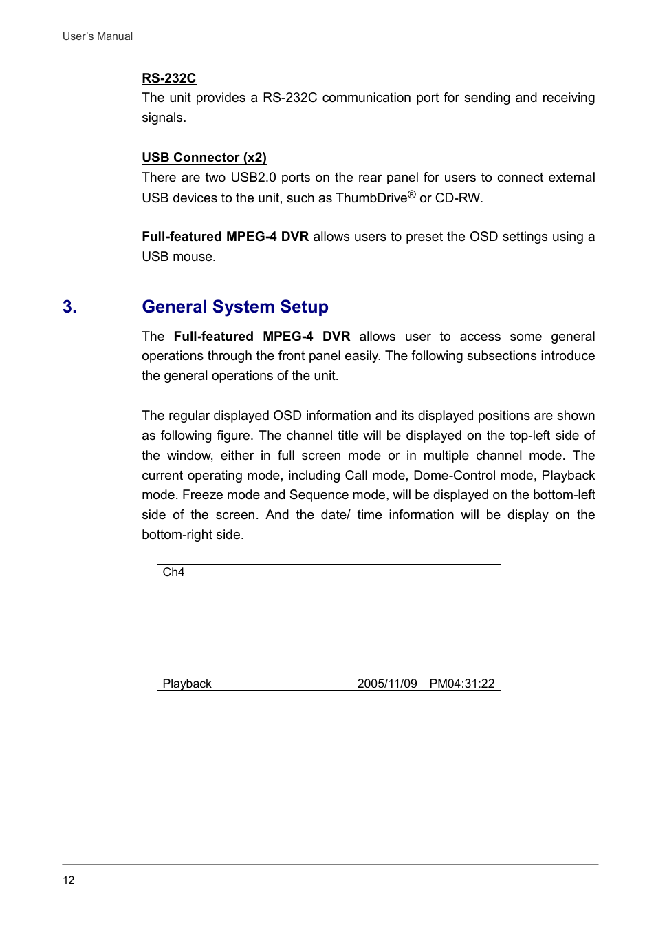 General system setup | ARM Electronics DVRCD120 User Manual | Page 13 / 47