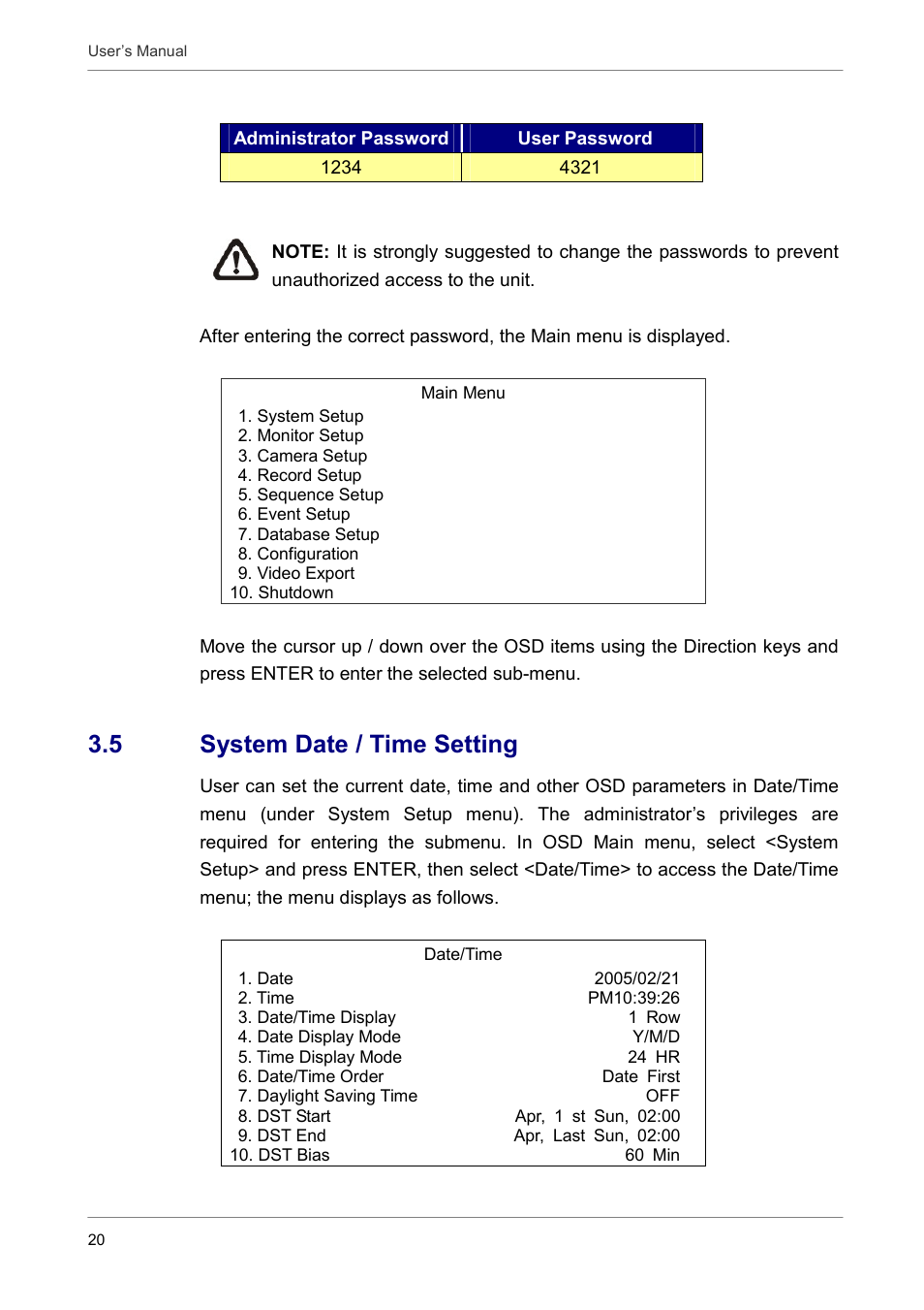 5 system date / time setting | ARM Electronics DVRCD120 User Manual | Page 21 / 47