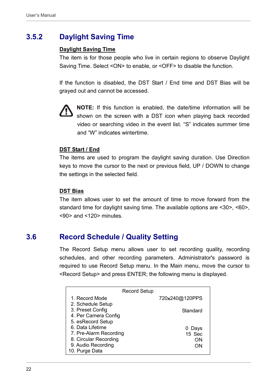 2 daylight saving time, 6 record schedule / quality setting | ARM Electronics DVRCD120 User Manual | Page 23 / 47
