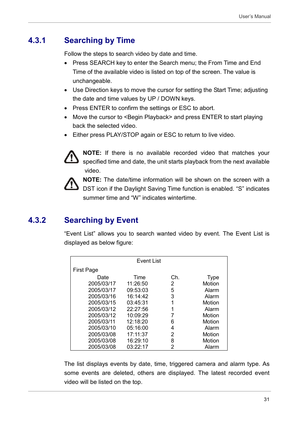 1 searching by time, 2 searching by event | ARM Electronics DVRCD120 User Manual | Page 32 / 47