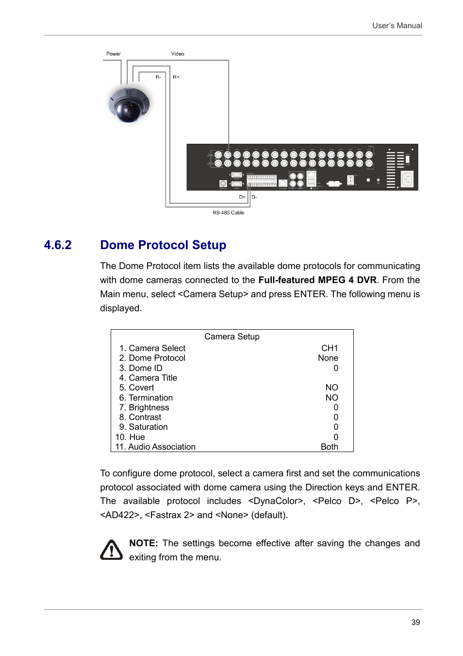 2 dome protocol setup | ARM Electronics DVRCD120 User Manual | Page 40 / 47