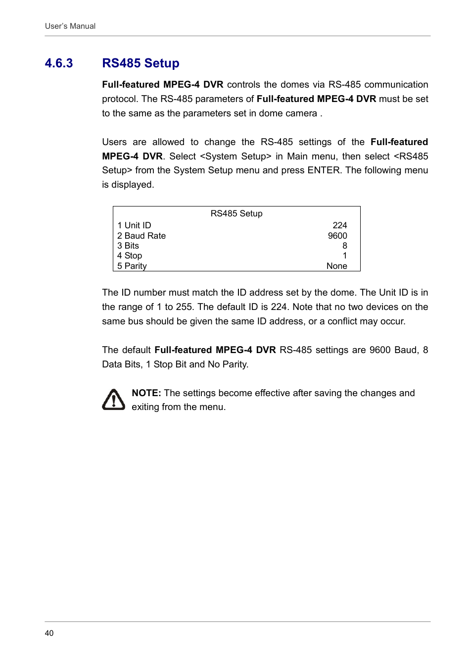 3 rs485 setup | ARM Electronics DVRCD120 User Manual | Page 41 / 47