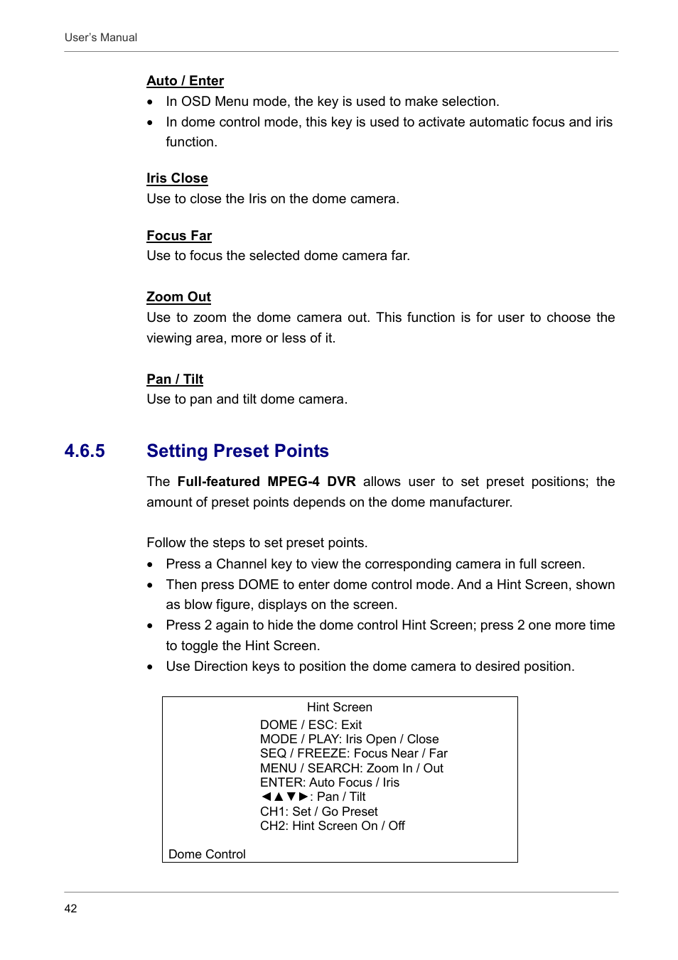 5 setting preset points | ARM Electronics DVRCD120 User Manual | Page 43 / 47