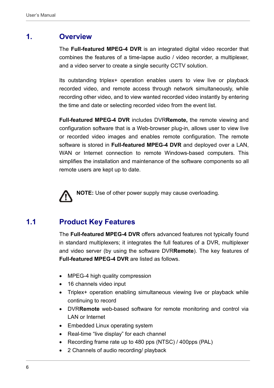 Overview, 1 product key features | ARM Electronics DVRCD120 User Manual | Page 7 / 47