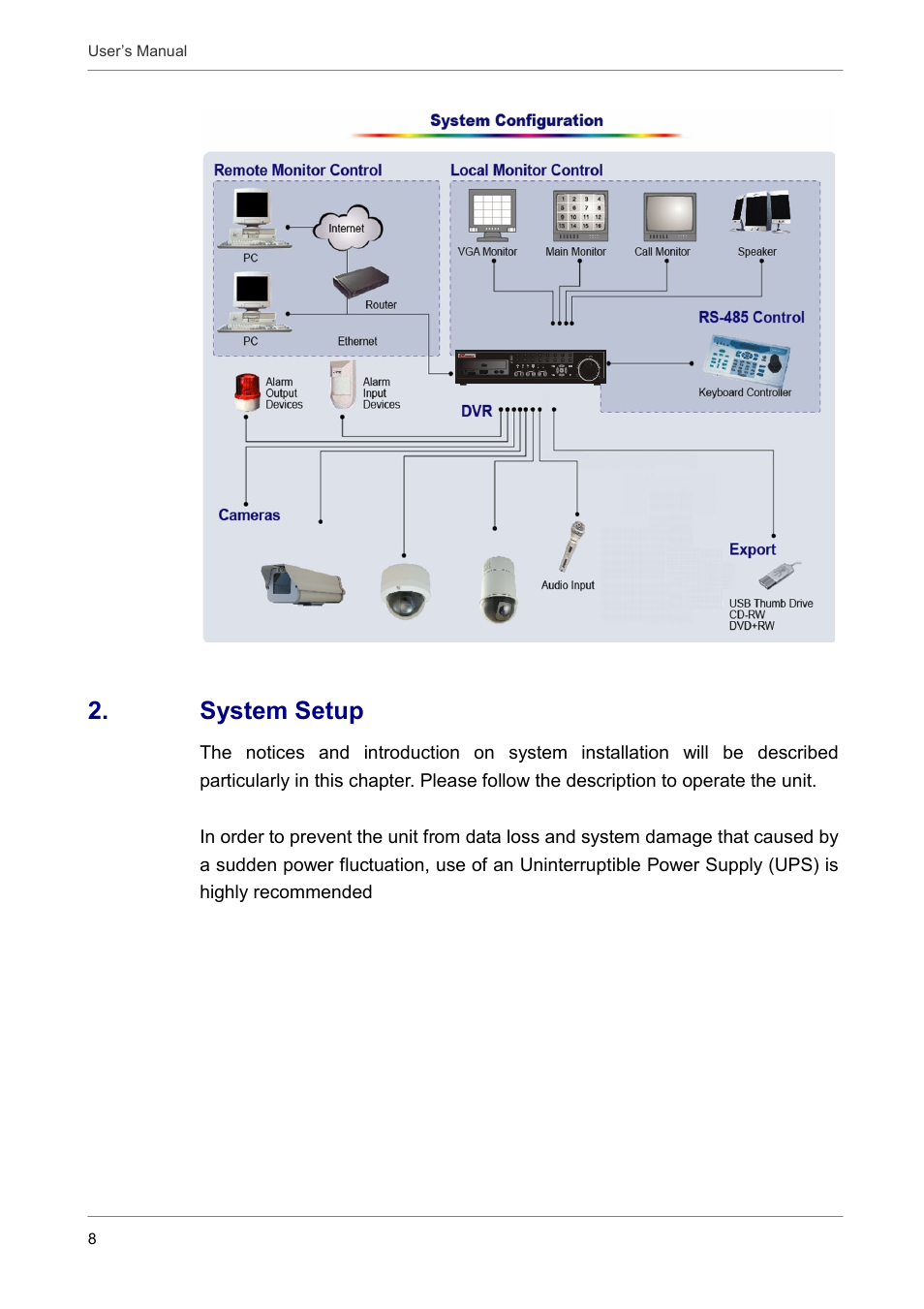 System setup | ARM Electronics DVRCD120 User Manual | Page 9 / 47