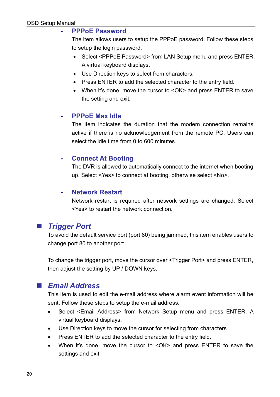 Trigger port, Email address | ARM Electronics DVRHD OSD User Manual | Page 21 / 67