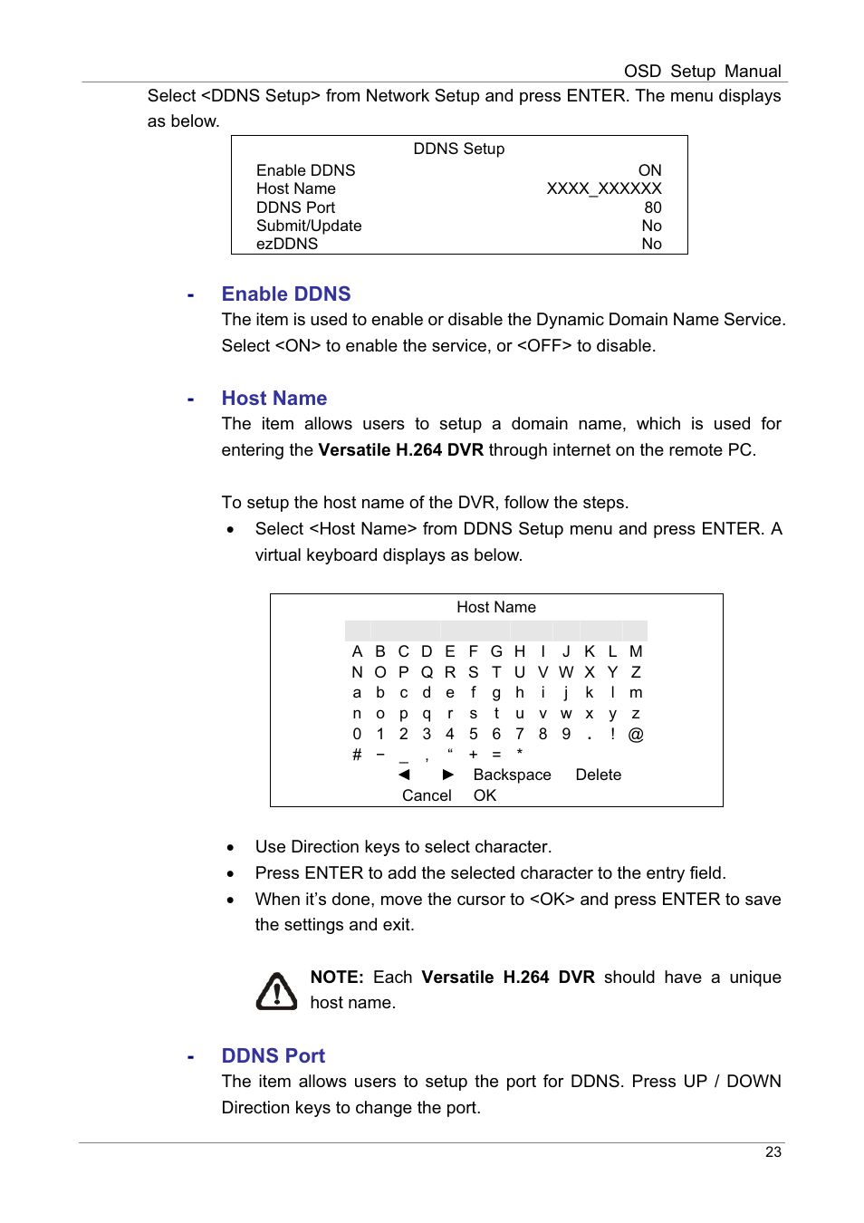 Enable ddns, Host name, Ddns port | ARM Electronics DVRHD OSD User Manual | Page 24 / 67