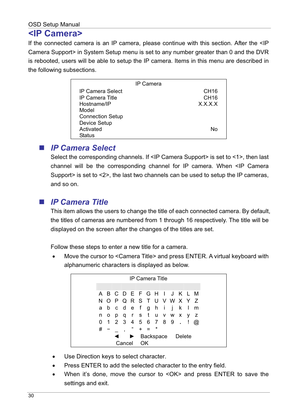 Ip camera, Ip camera select, Ip camera title | ARM Electronics DVRHD OSD User Manual | Page 31 / 67