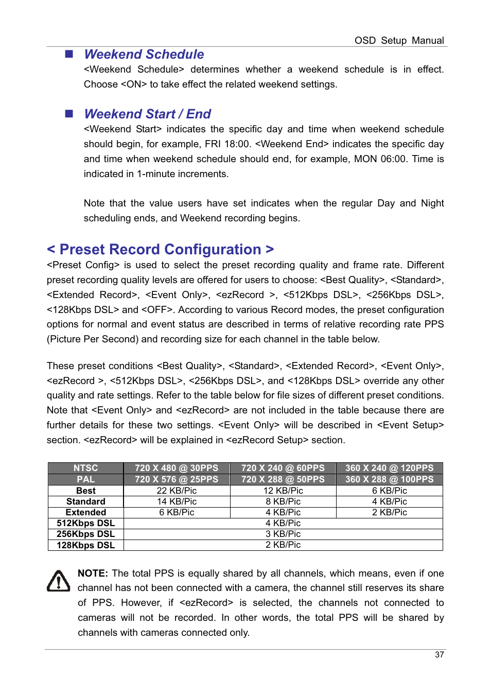 Preset record configuration, Weekend schedule, Weekend start | ARM Electronics DVRHD OSD User Manual | Page 38 / 67