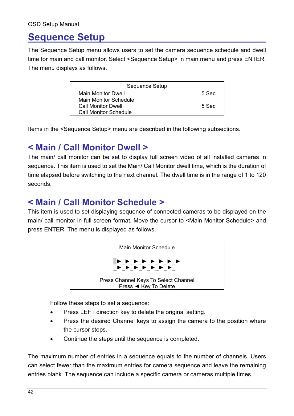 Main / call monitor dwell, Main / call monitor schedule | ARM Electronics DVRHD OSD User Manual | Page 43 / 67