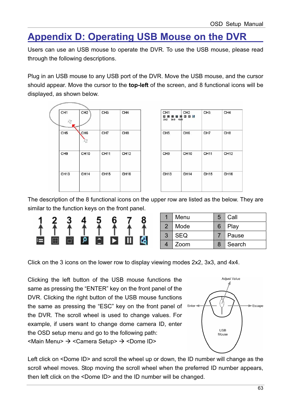 Appendix d: operating usb mouse on the dvr | ARM Electronics DVRHD OSD User Manual | Page 64 / 67