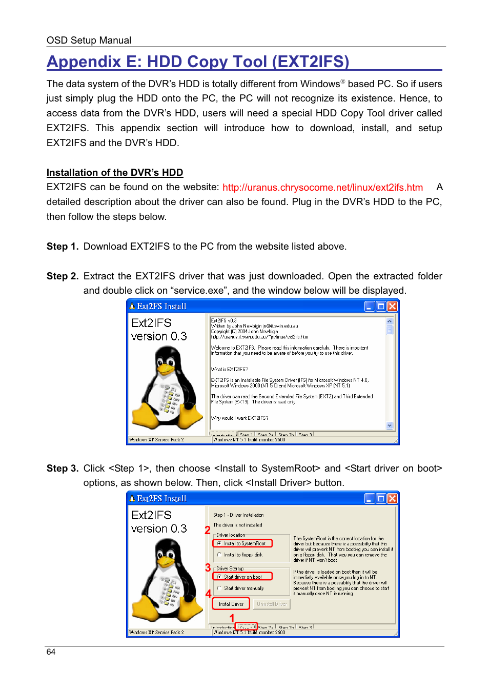 Appendix e: hdd copy tool (ext2ifs) ʳ ʳ ʳ | ARM Electronics DVRHD OSD User Manual | Page 65 / 67