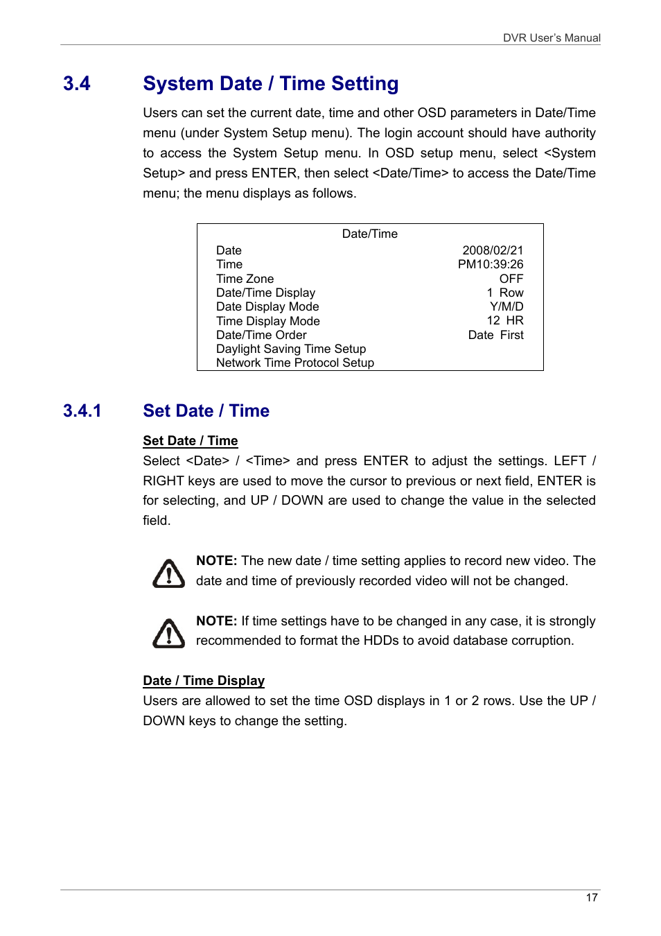 4 system date / time setting, 1 set date / time | ARM Electronics DVRHD User Manual | Page 18 / 78