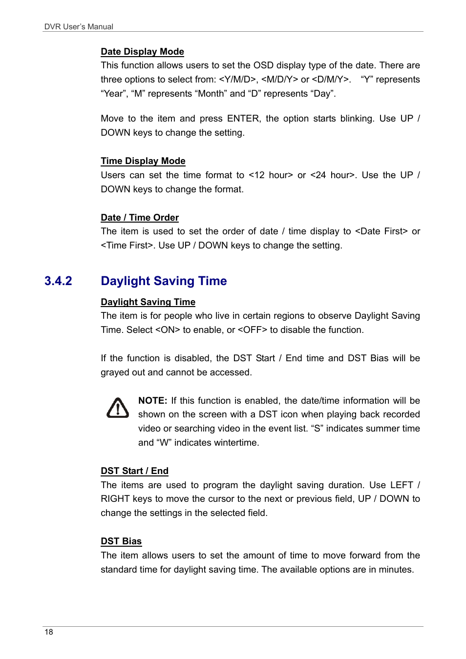 2 daylight saving time | ARM Electronics DVRHD User Manual | Page 19 / 78