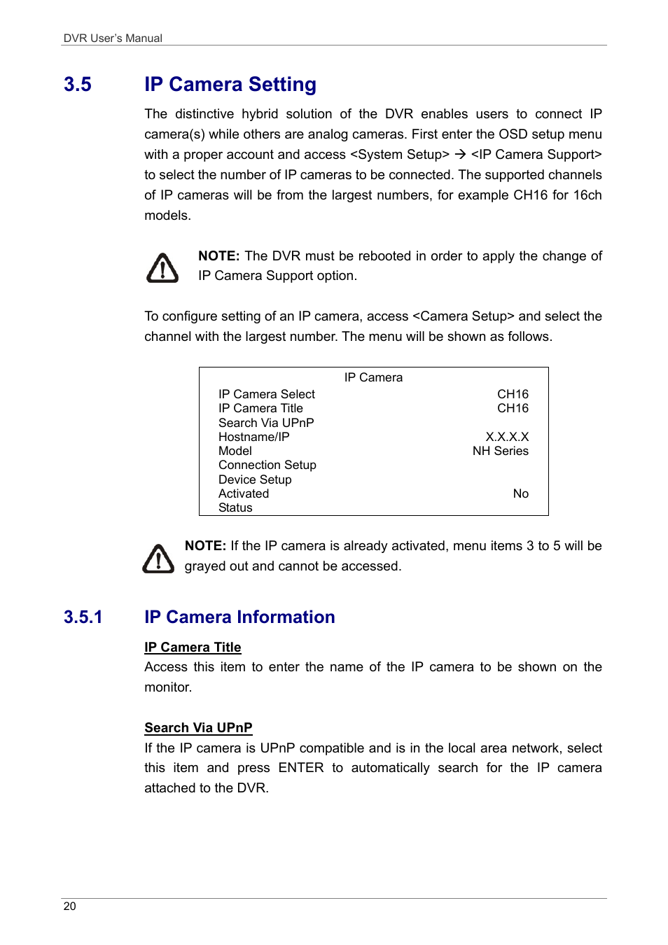 5 ip camera setting, 1 ip camera information | ARM Electronics DVRHD User Manual | Page 21 / 78