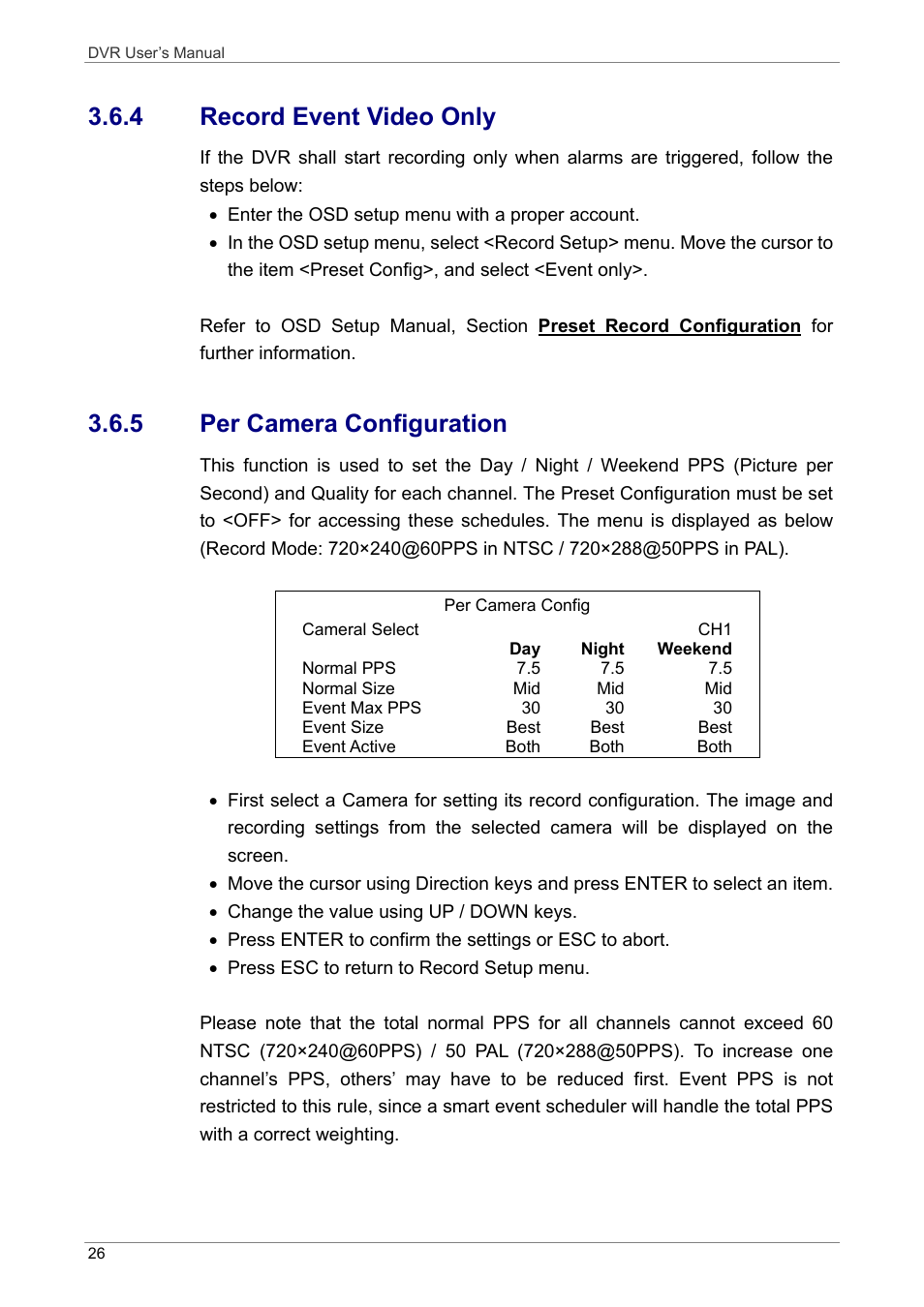 4 record event video only, 5 per camera configuration | ARM Electronics DVRHD User Manual | Page 27 / 78