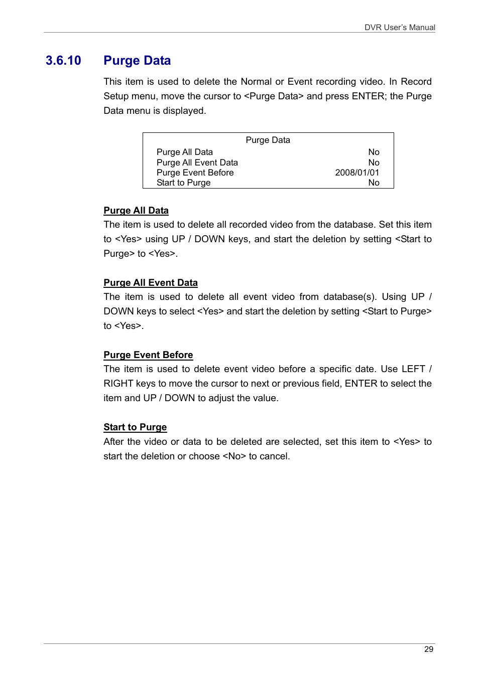 10 purge data | ARM Electronics DVRHD User Manual | Page 30 / 78