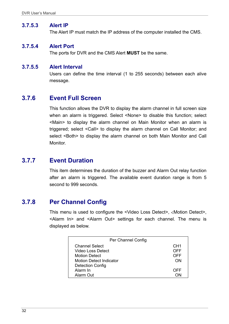 6 event full screen, 7 event duration, 8 per channel config | ARM Electronics DVRHD User Manual | Page 33 / 78