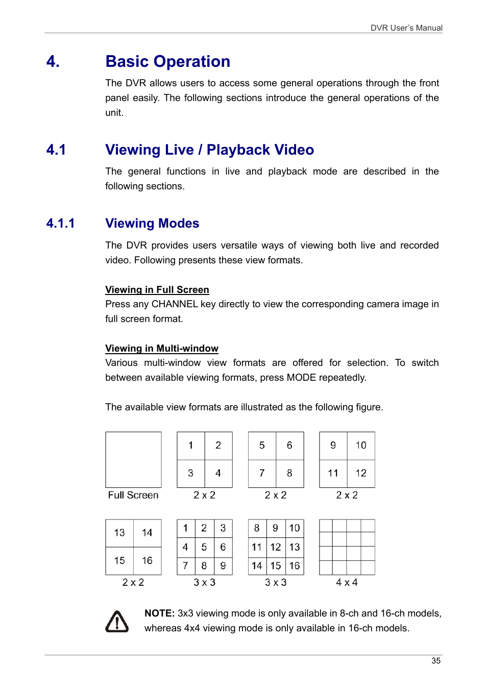 Basic operation, 1 viewing live / playback video | ARM Electronics DVRHD User Manual | Page 36 / 78