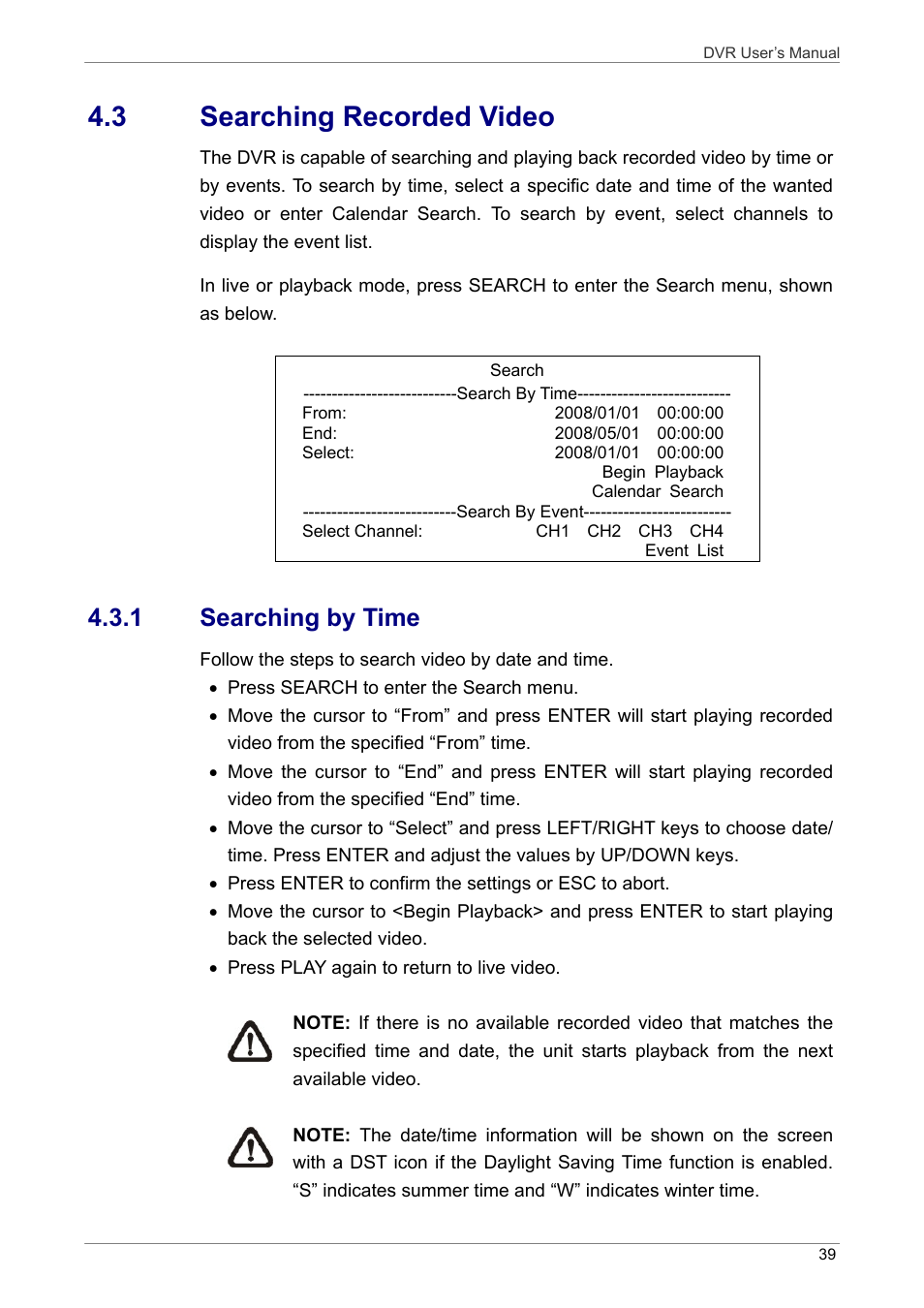 3 searching recorded video, 1 searching by time | ARM Electronics DVRHD User Manual | Page 40 / 78