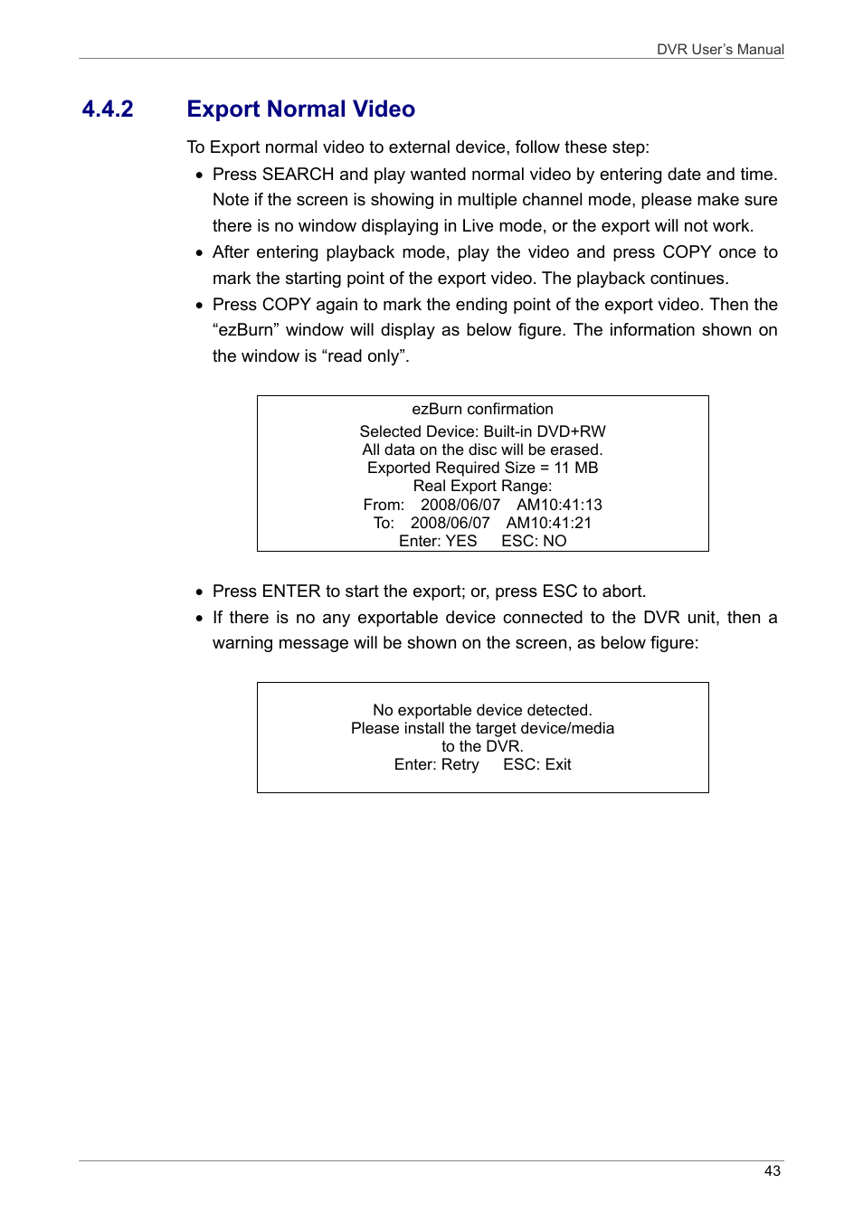 2 export normal video | ARM Electronics DVRHD User Manual | Page 44 / 78