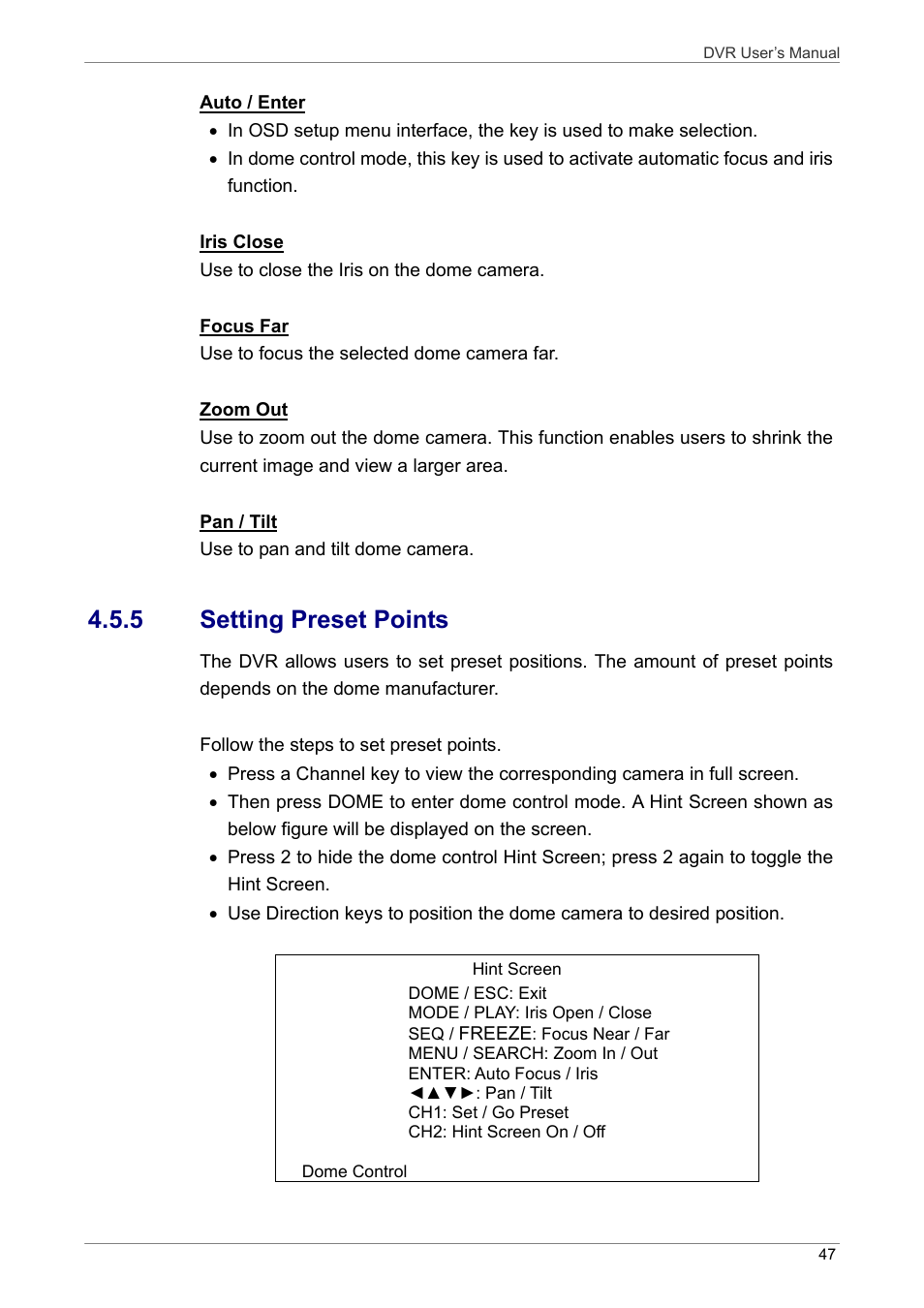 5 setting preset points | ARM Electronics DVRHD User Manual | Page 48 / 78