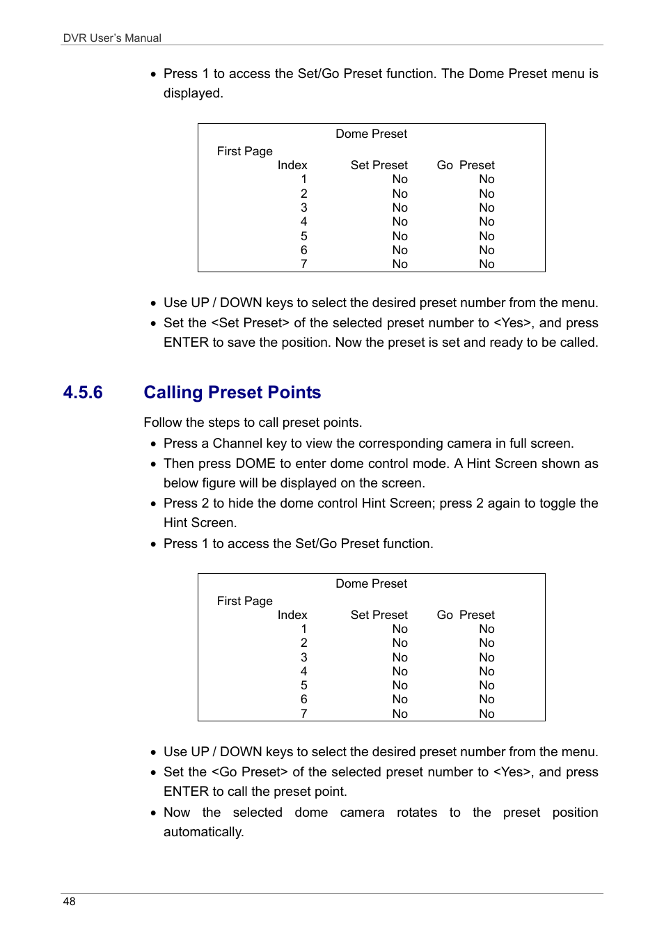 6 calling preset points | ARM Electronics DVRHD User Manual | Page 49 / 78