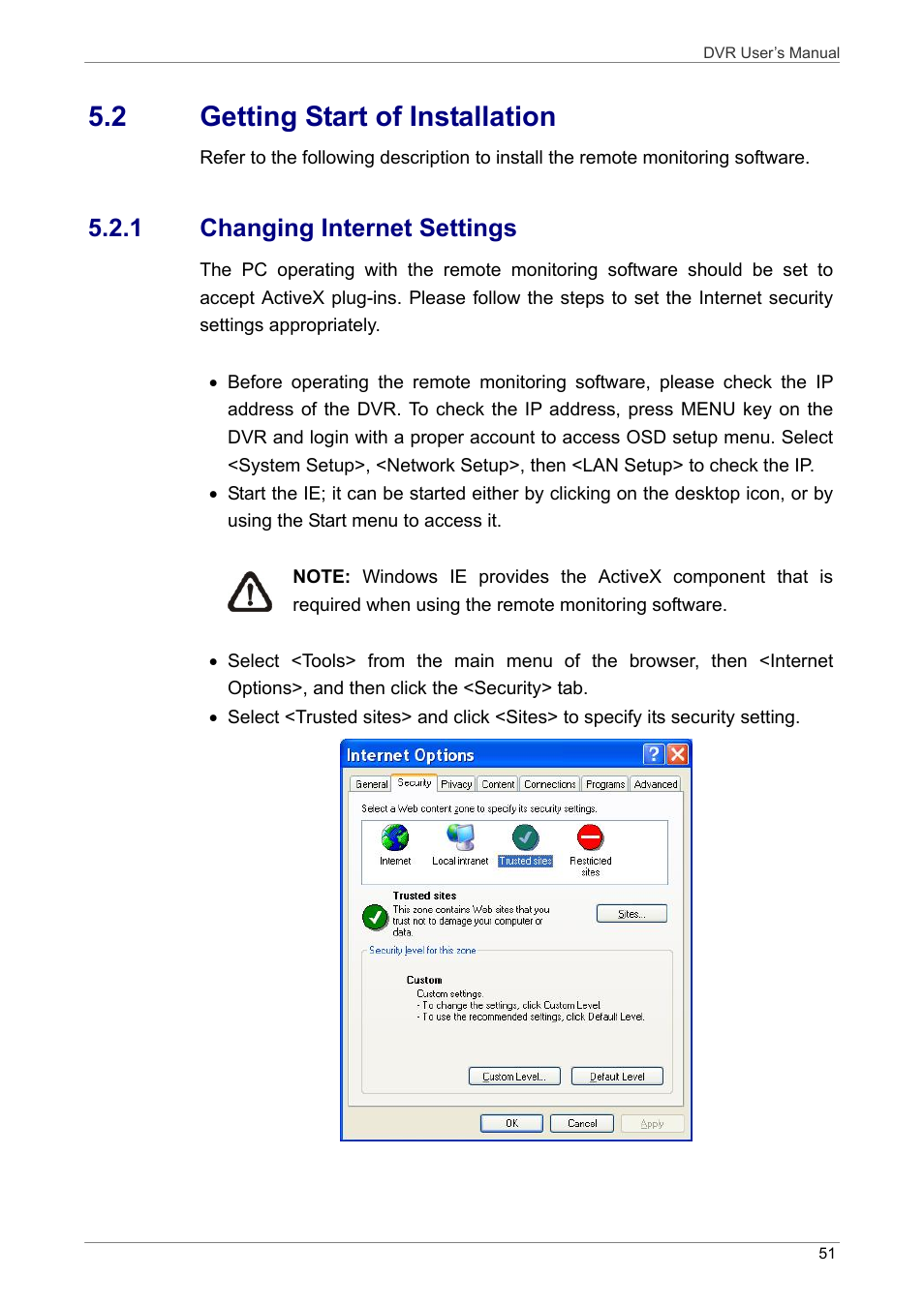 2 getting start of installation, 1 changing internet settings | ARM Electronics DVRHD User Manual | Page 52 / 78