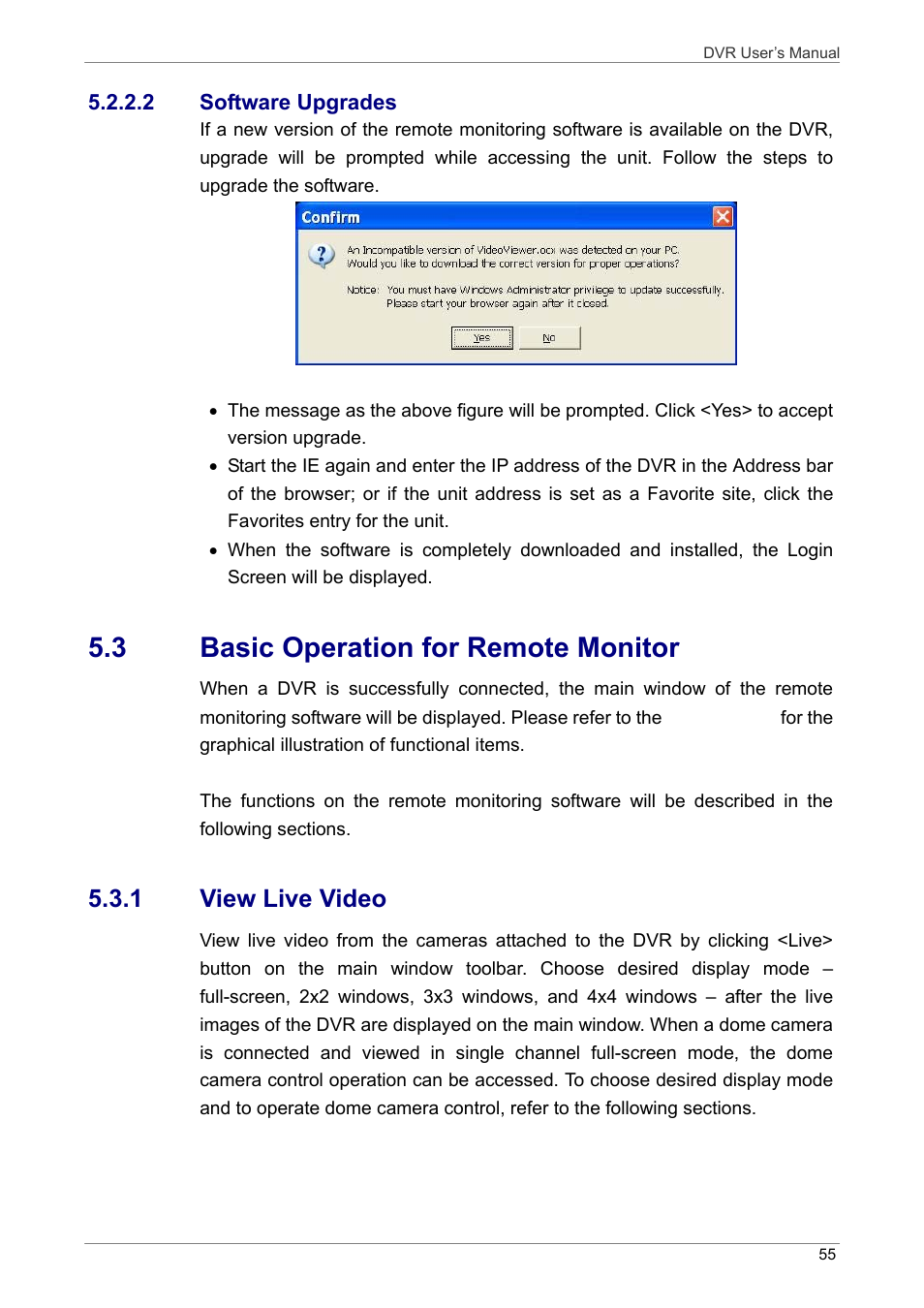 3 basic operation for remote monitor, 1 view live video | ARM Electronics DVRHD User Manual | Page 56 / 78