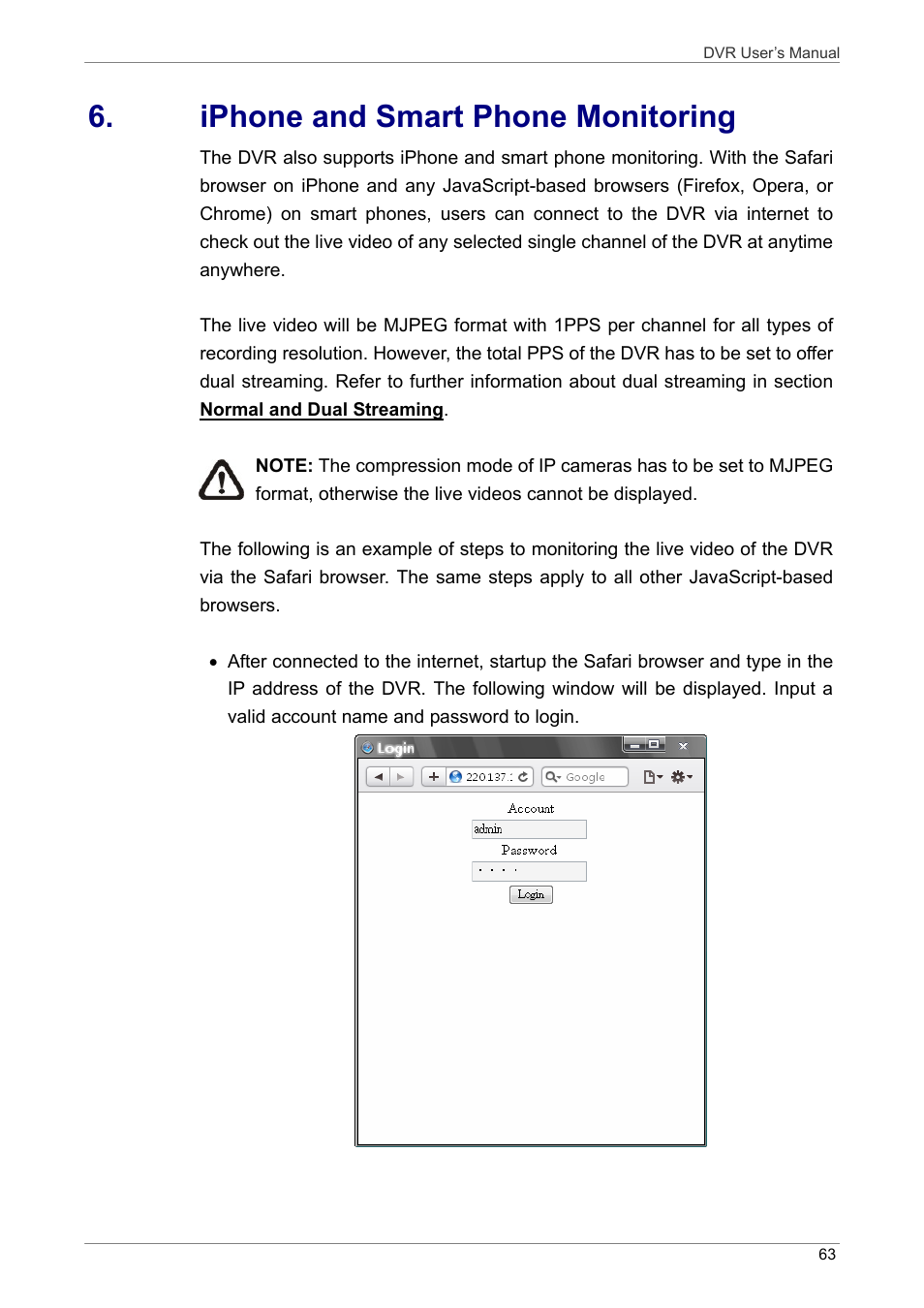 Iphone and smart phone monitoring | ARM Electronics DVRHD User Manual | Page 64 / 78