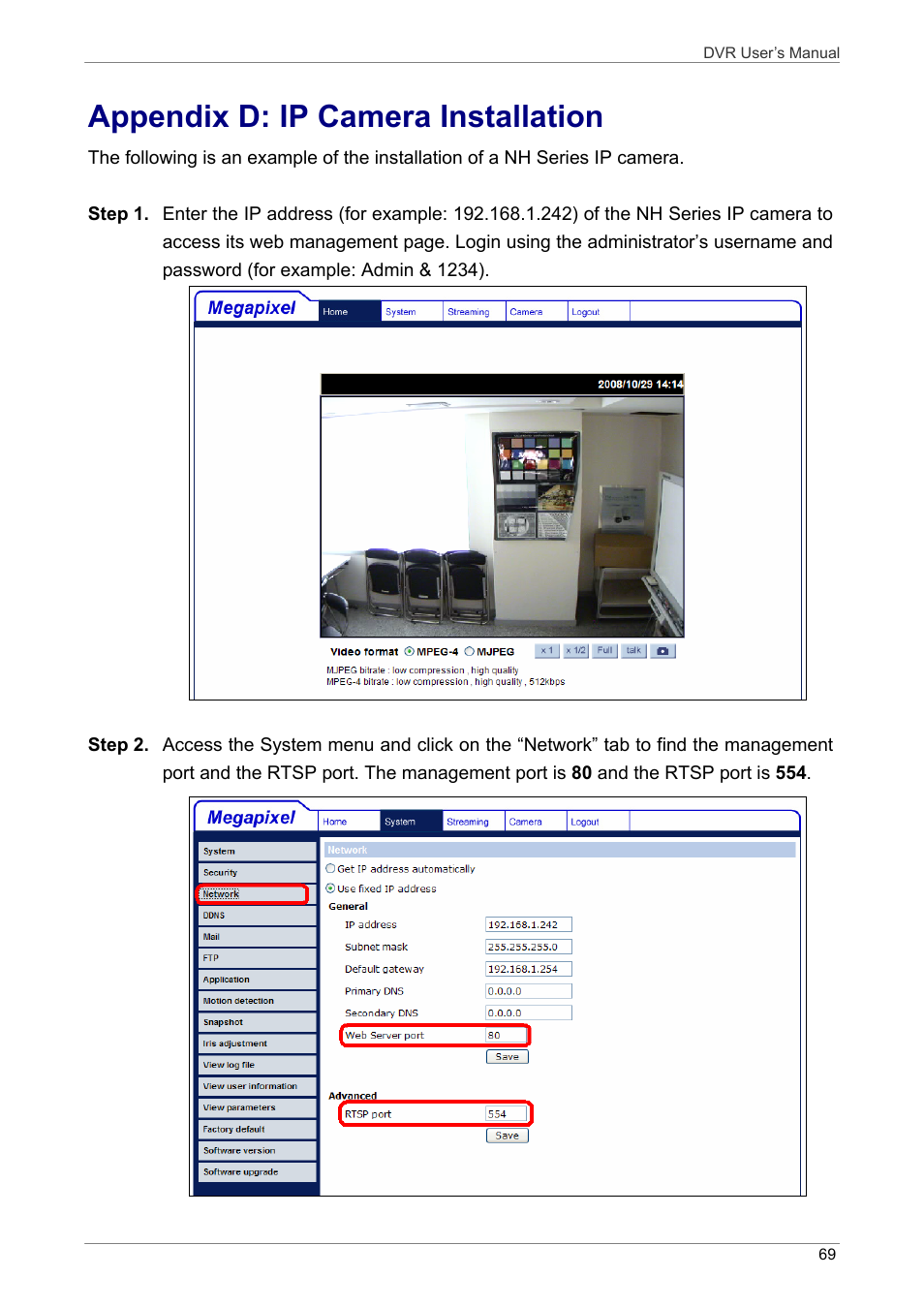 Appendix d: ip camera installation | ARM Electronics DVRHD User Manual | Page 70 / 78