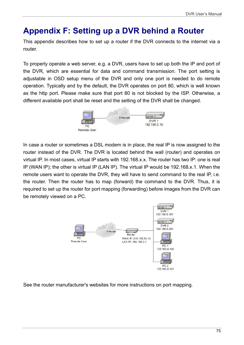 Appendix f: setting up a dvr behind a router | ARM Electronics DVRHD User Manual | Page 76 / 78