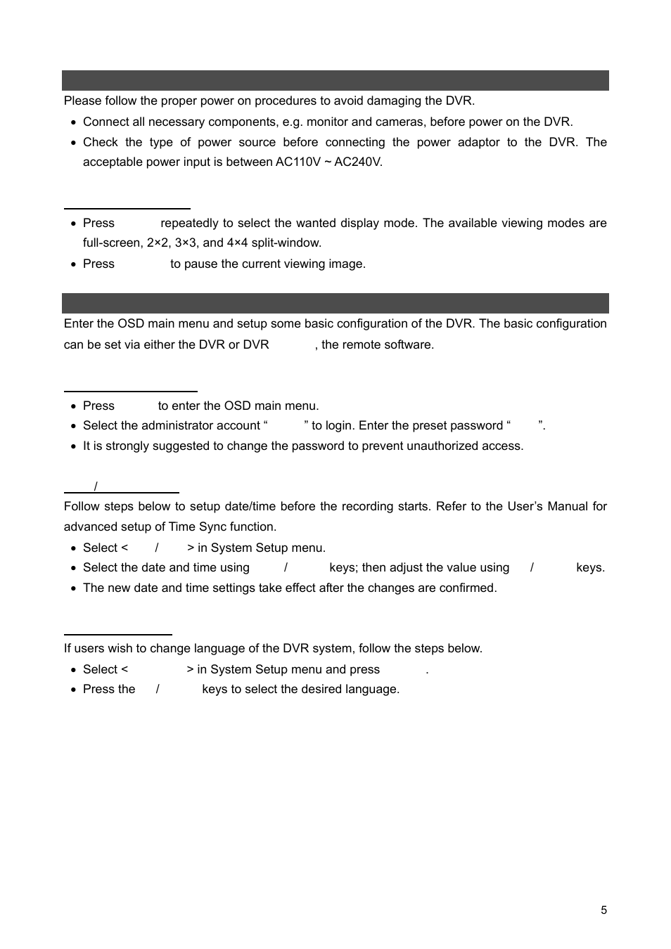 Power on the dvr, Basic setup | ARM Electronics ARM HR Series User Manual | Page 5 / 12
