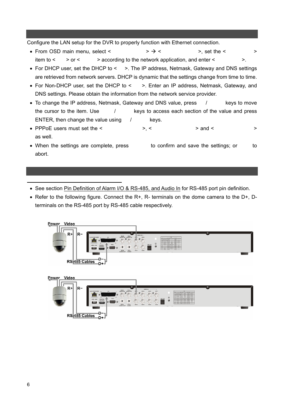 Network setup, Dome camera control | ARM Electronics ARM HR Series User Manual | Page 6 / 12