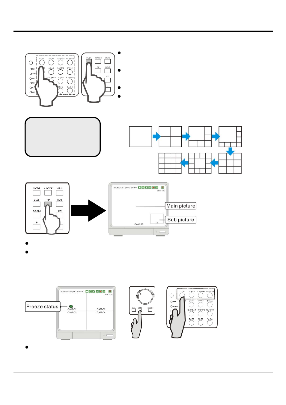 Jpeg2000 stand alone dvr user guide, 2 channel selection, 3 pip view | 4 freeze view | ARM Electronics JHD User Manual | Page 16 / 70