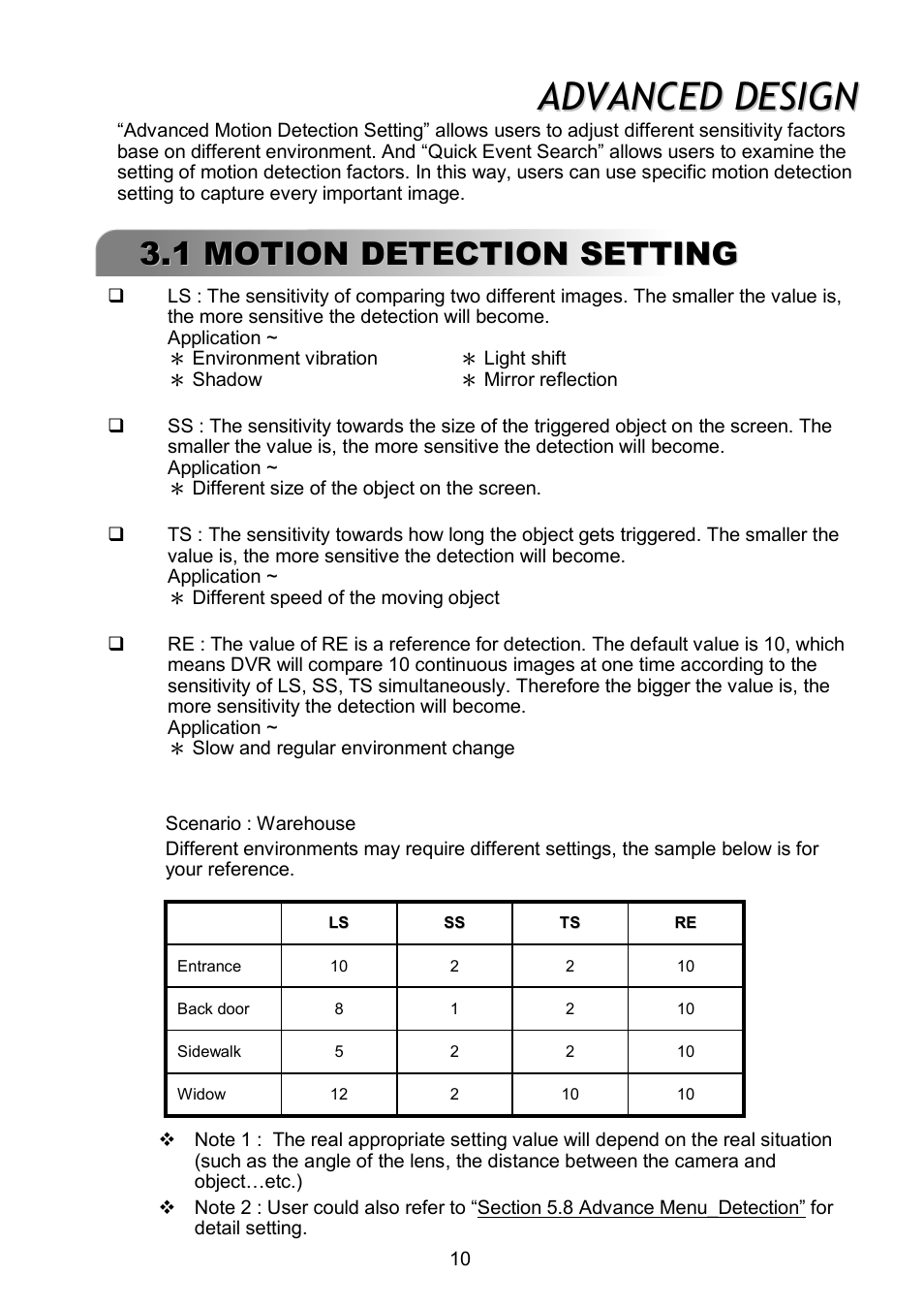 Advanced design, 1 motion detection setting | ARM Electronics RDVR16A User Manual | Page 14 / 60