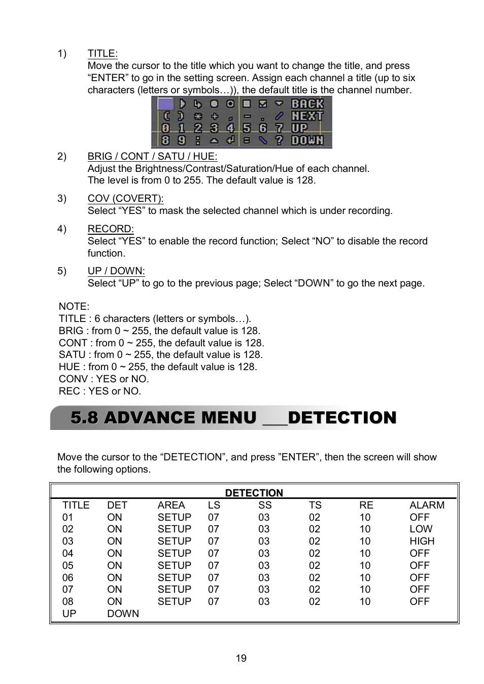 8 advance menu ___detection | ARM Electronics RDVR16A User Manual | Page 23 / 60