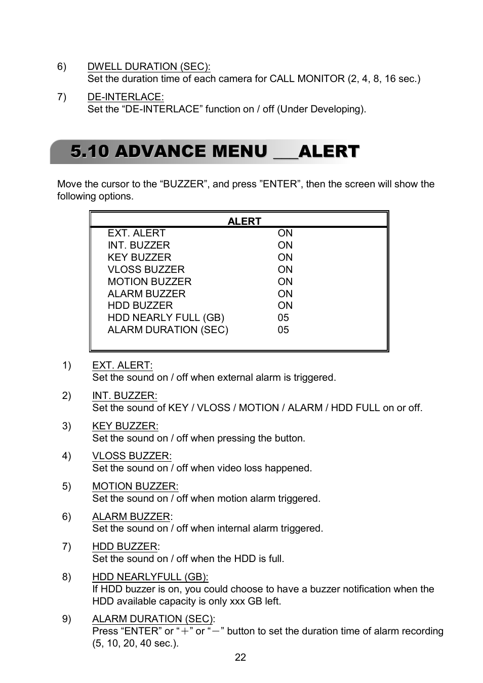 10 advance menu ___alert | ARM Electronics RDVR16A User Manual | Page 26 / 60