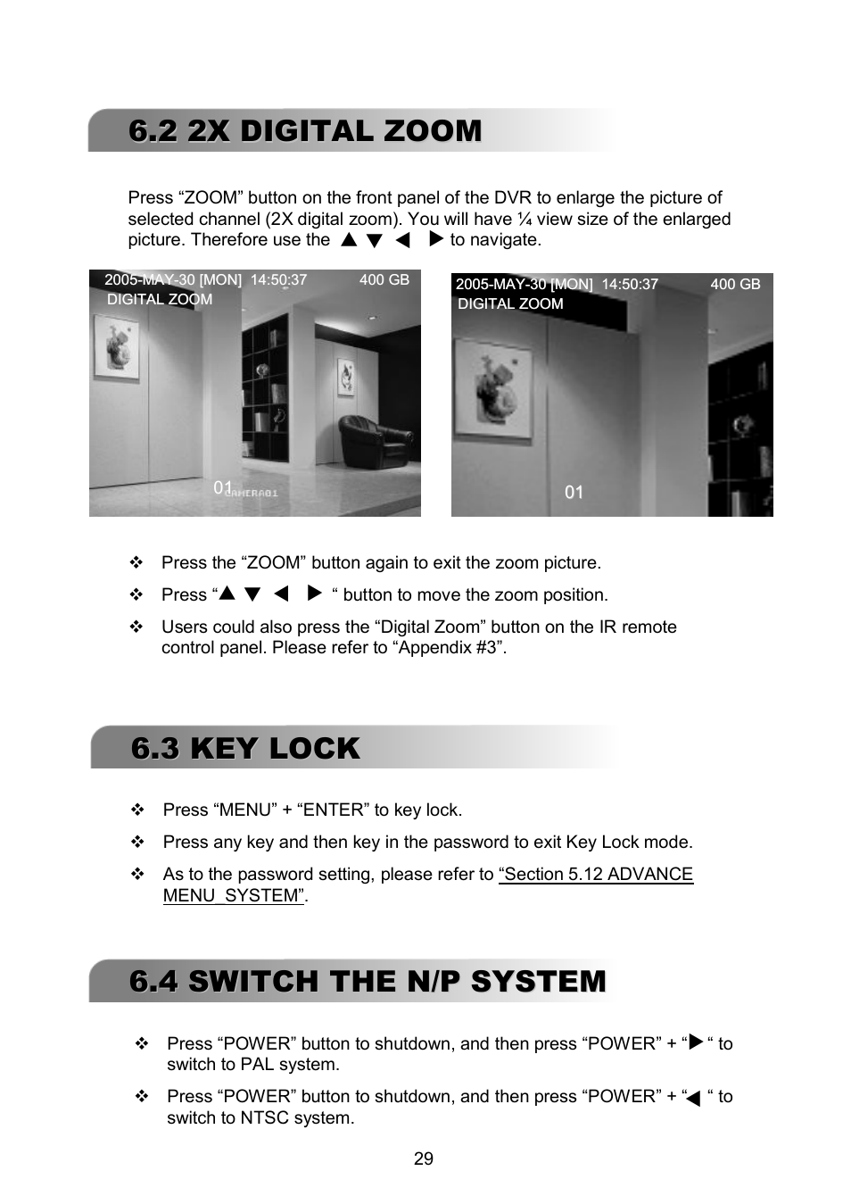 2 2x digital zoom, 3 key lock, 4 switch the n/p system | ARM Electronics RDVR16A User Manual | Page 33 / 60