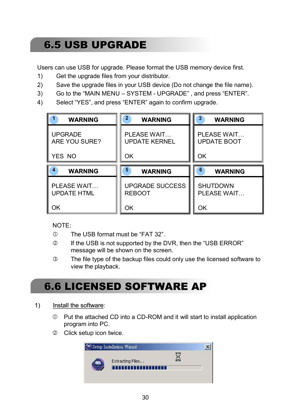 5 usb upgrade, 6 licensed software ap | ARM Electronics RDVR16A User Manual | Page 34 / 60