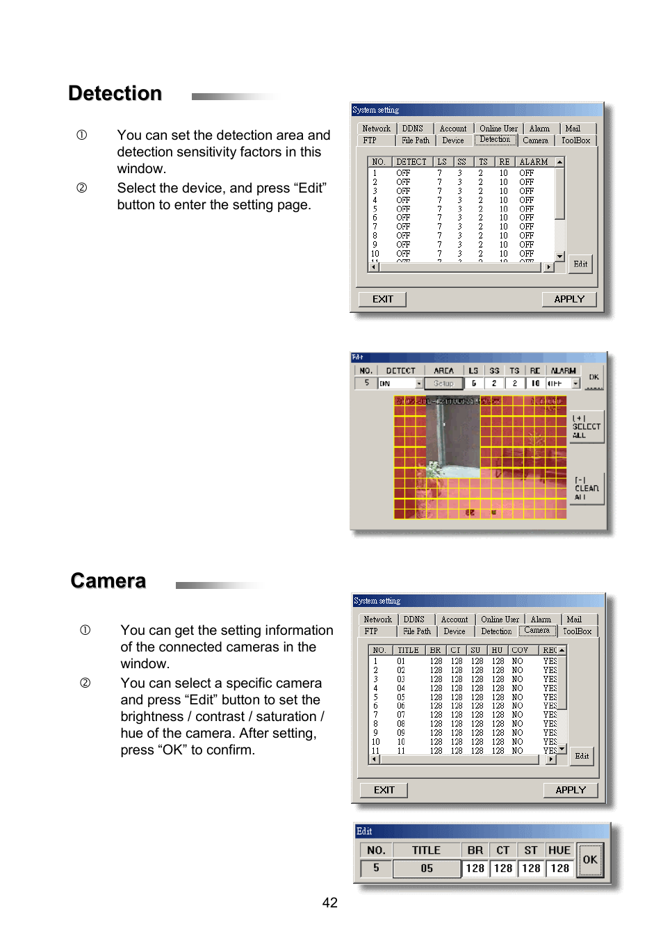 Detection, Camera | ARM Electronics RDVR16A User Manual | Page 46 / 60