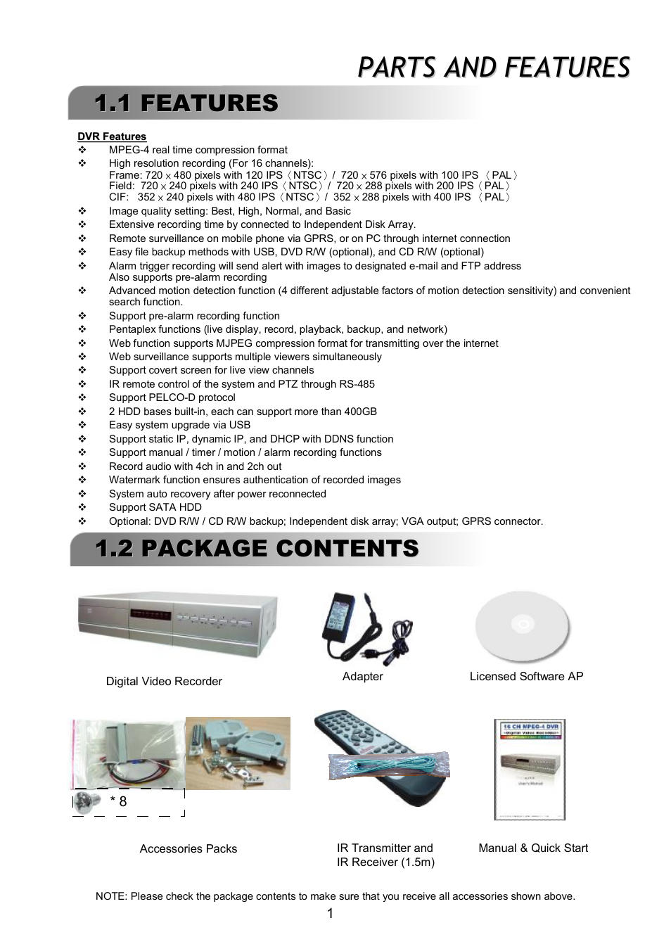 Parts and features, 1 features | ARM Electronics RDVR16A User Manual | Page 5 / 60