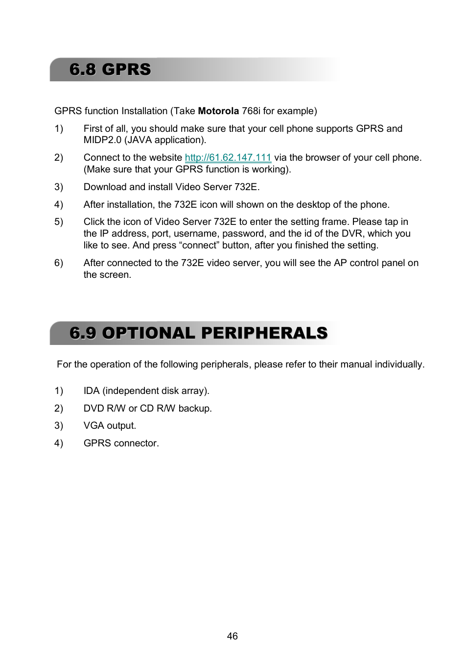 8 gprs, 9 optional peripherals | ARM Electronics RDVR16A User Manual | Page 50 / 60