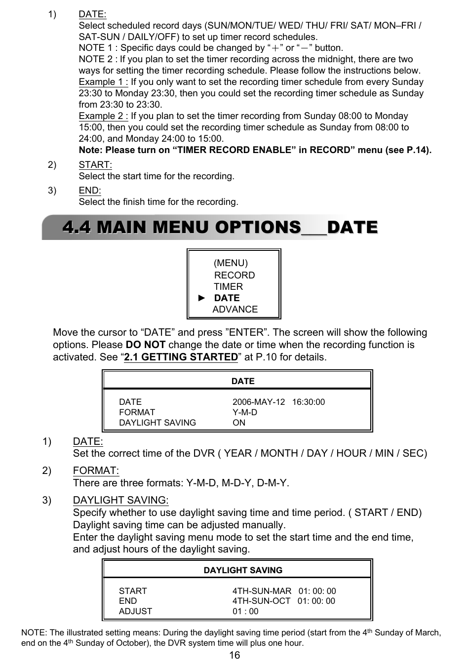 4 main menu options___date | ARM Electronics RT4CD User Manual | Page 19 / 59
